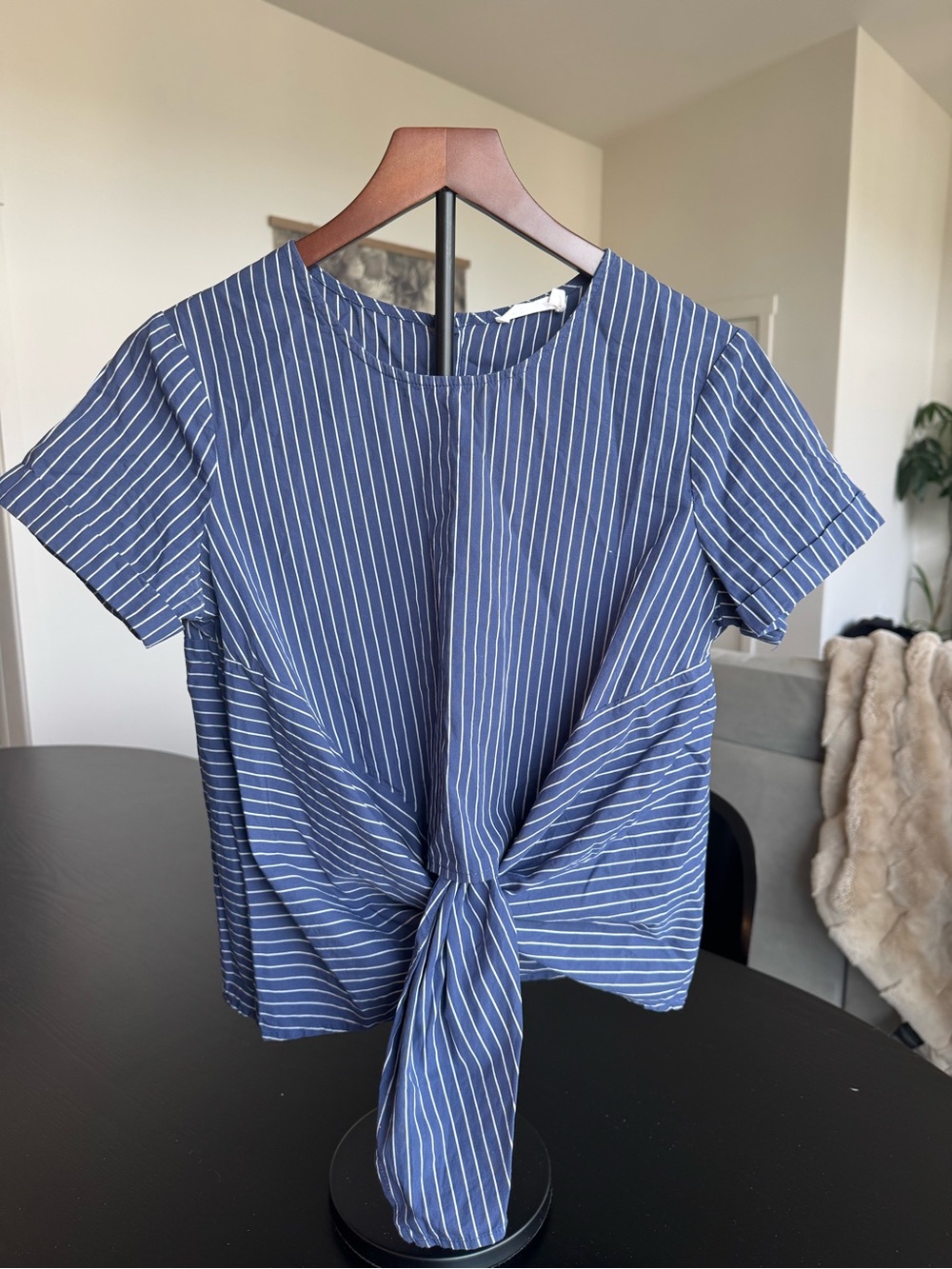 Striped Navy Tie-Front Short Sleeve Top - Nordstrom